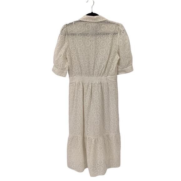 Ba&sh Selya Broderie Anglasis Eyelet Cotton Shirt Dress In Ecru Size 4 - Picture 10 of 13